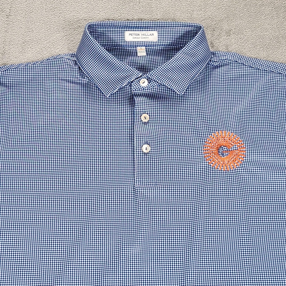 Peter Millar Polo Shirt Mens Large Blue Gingham Check Summer Comfort Performance